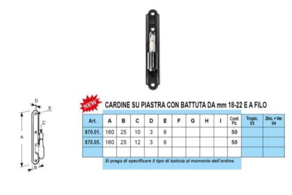 Caratteristiche cardini su piastra