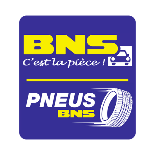 Logo for BNS auto parts. Blue square with yellow text: 