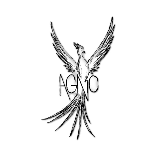 Stylized bird with outstretched wings; text 