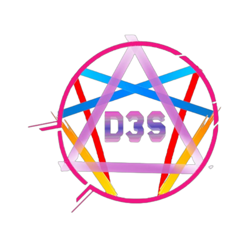 Logo with a pink circle, a purple triangle, and the letters 