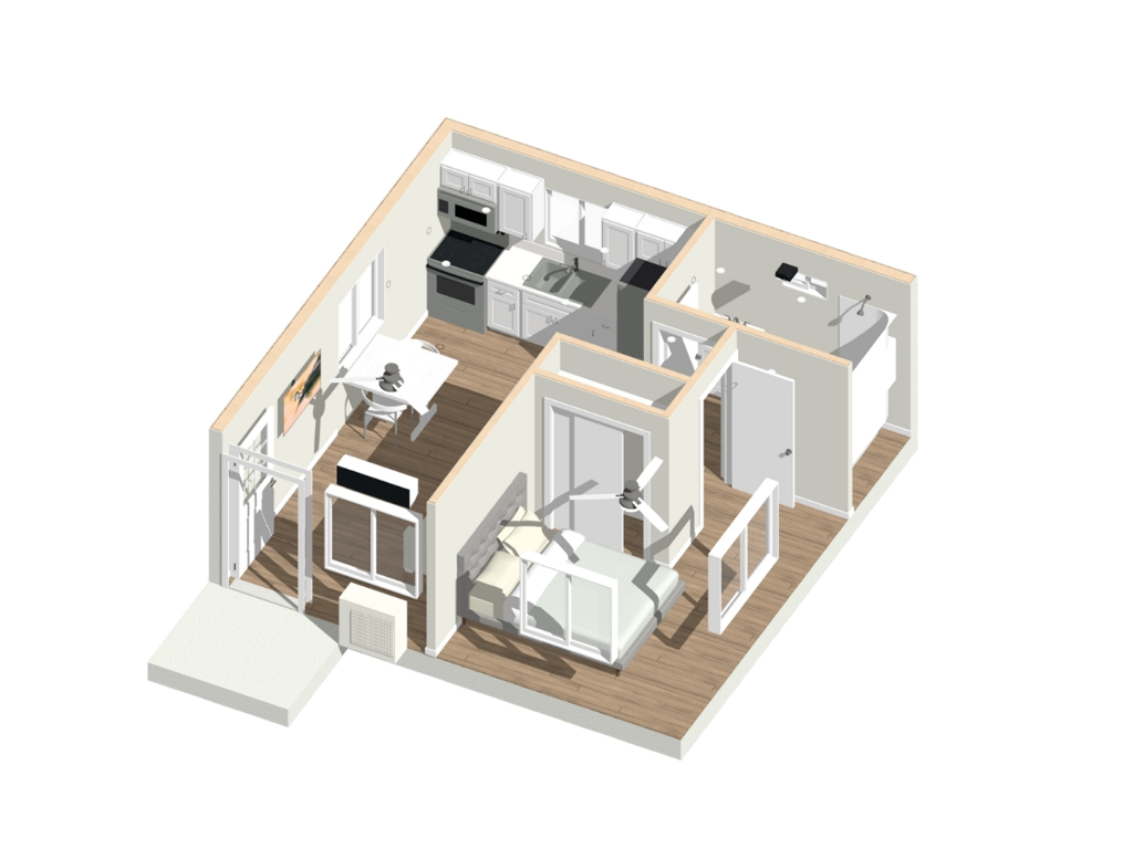 1 bedroom + 1 bathroom 410 sq ft