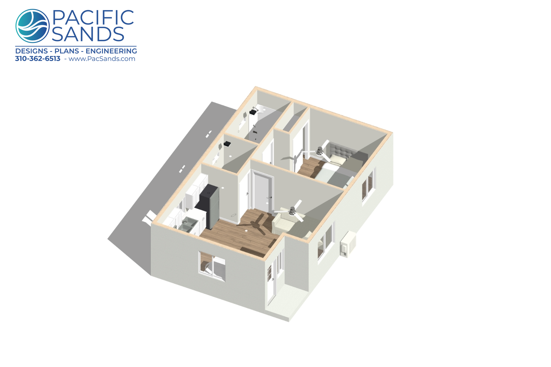 1 bed 1 bath 580 sq ft ADU