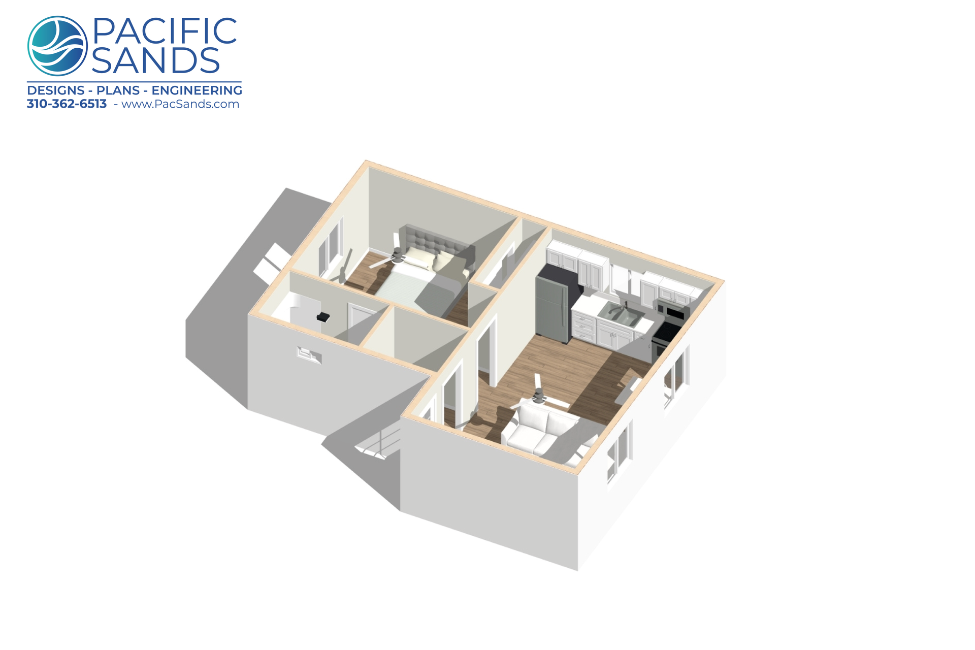 1 bed 1 bath 580 sq ft ADU