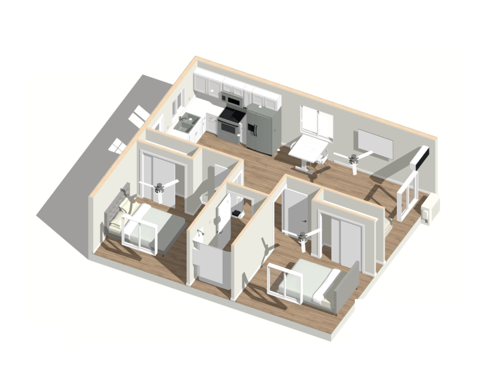 2 bedrooms + 1 bathroom 720 sq ft
