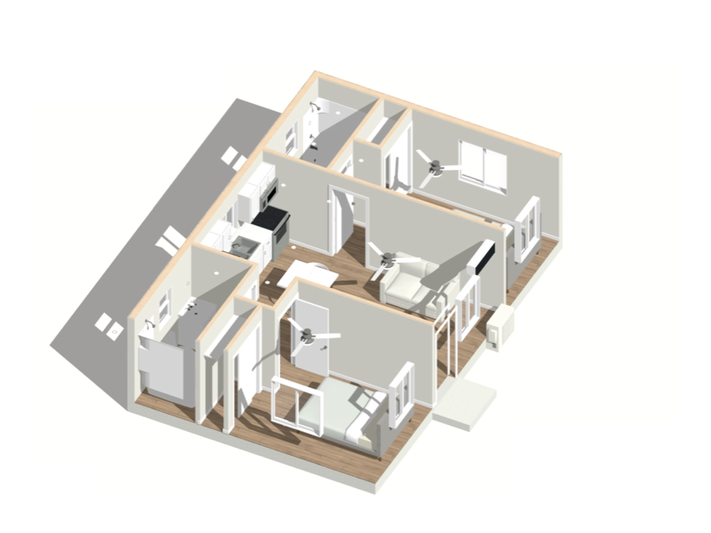 2 bedrooms + 2 bathrooms 600 sq ft