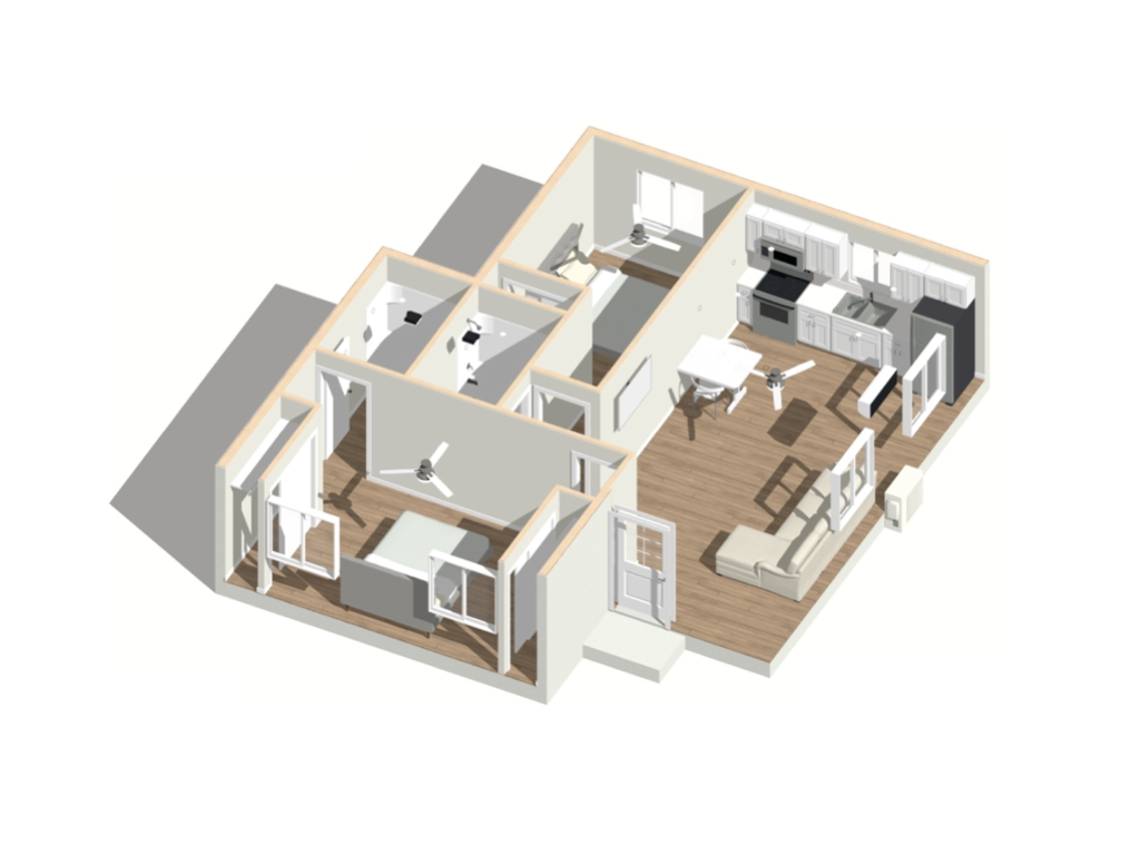 2 bedrooms + 2 bathrooms 800 sq ft