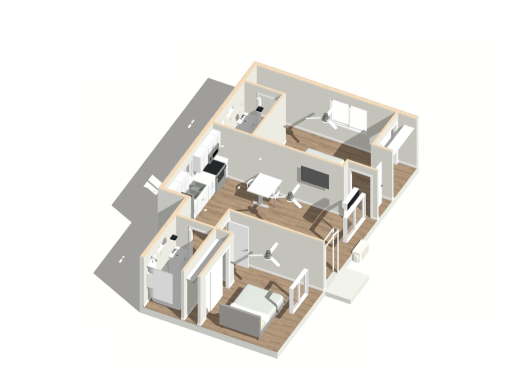 2 bedrooms + 2 bathrooms 840 sq ft