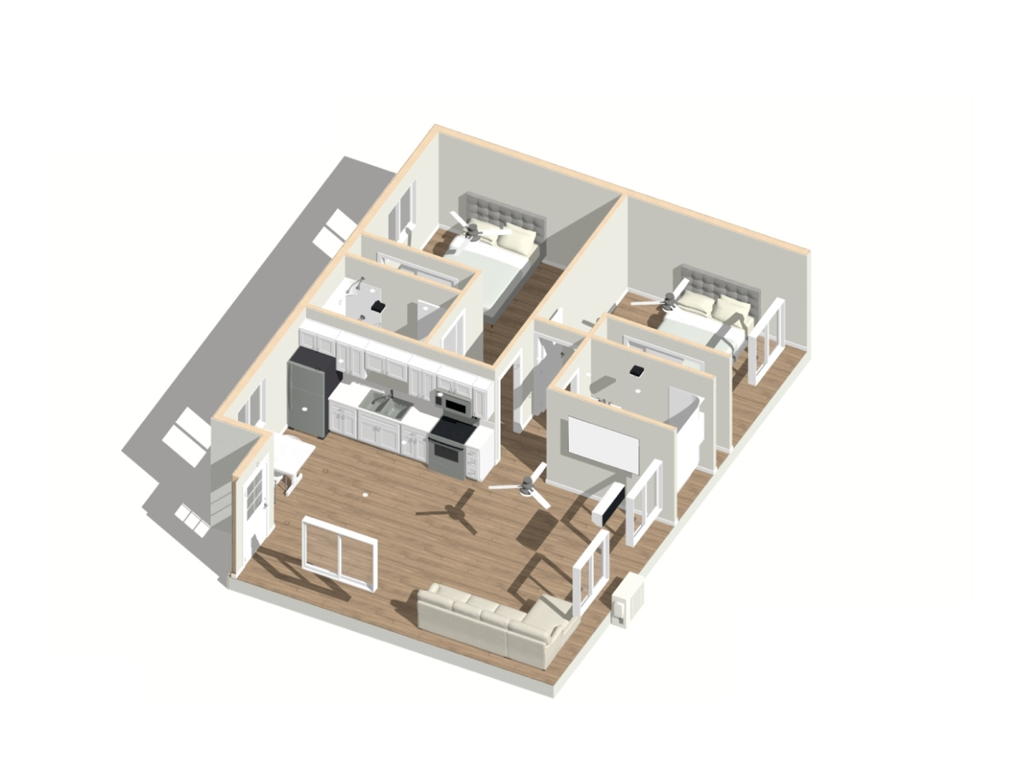 2 bedrooms + 2 bathrooms 900 sq ft