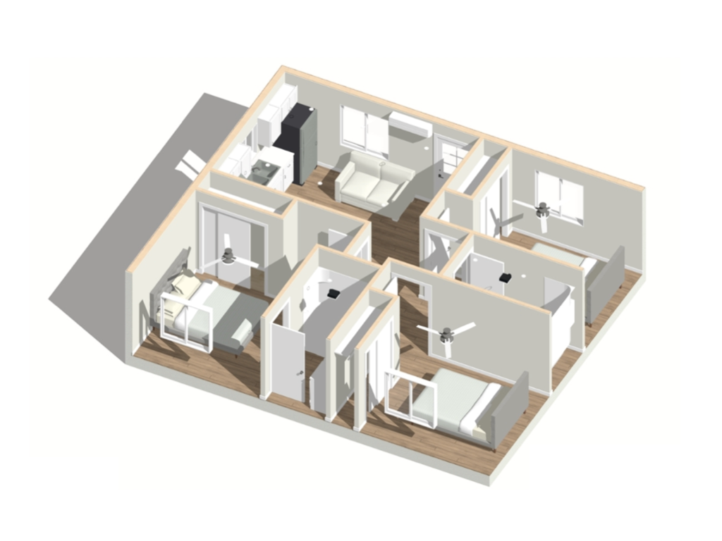 3 bedrooms + 2 bathrooms 730 sq ft