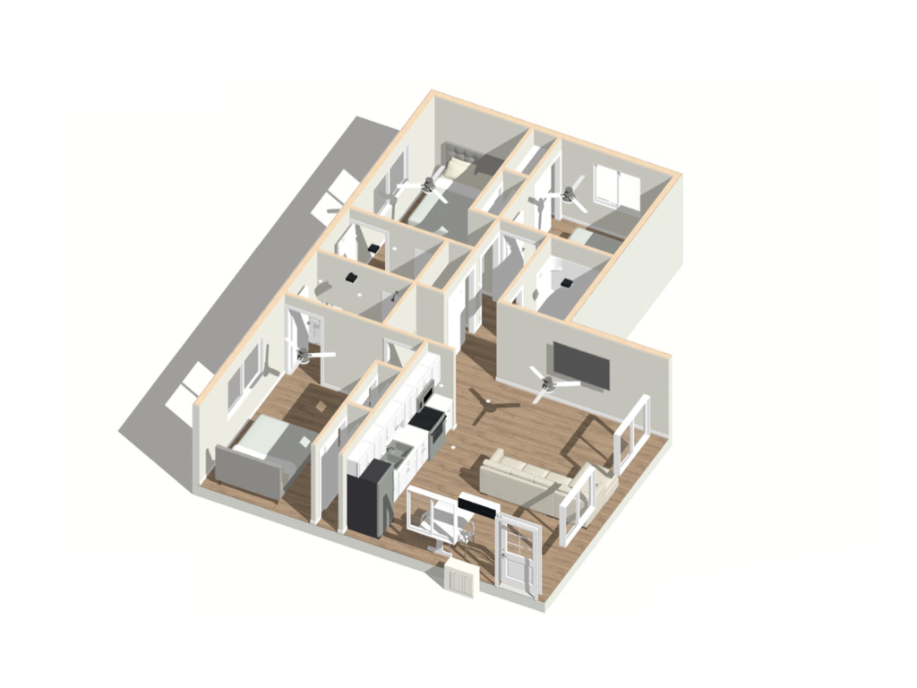 3 bedrooms + 3 bathrooms 1000 sq ft