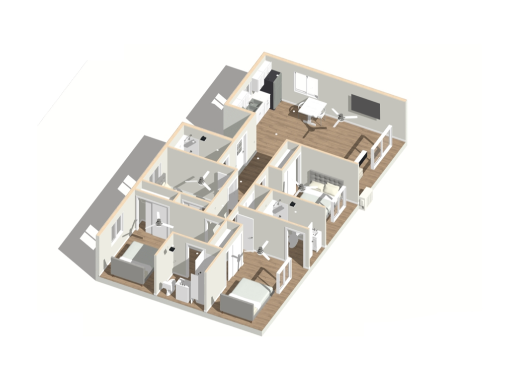 4 bedrooms + 3 bathrooms 1200 sq ft