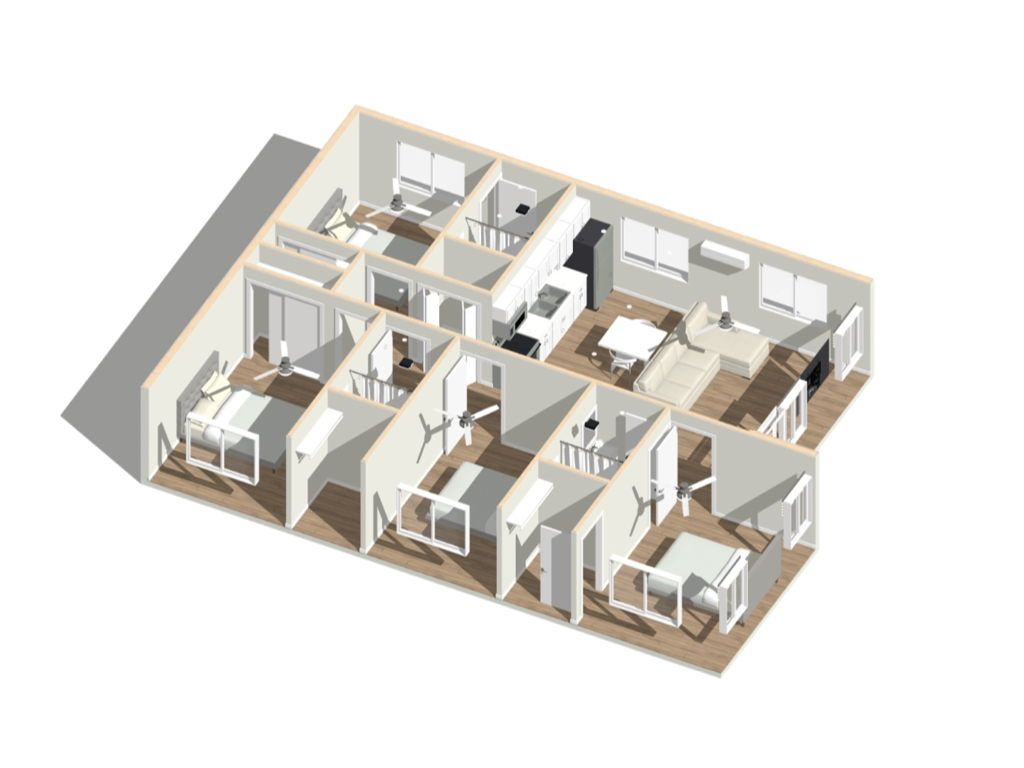 4 bedrooms + 3 bathrooms 1200 sq ft