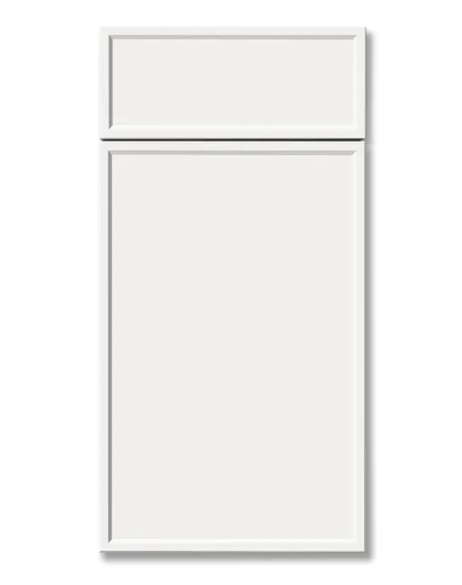 A white cabinet door with a white frame on a white background.