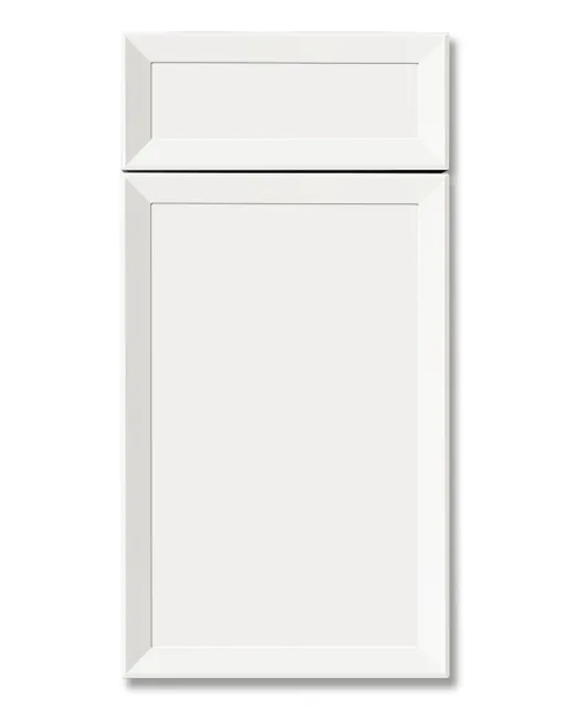 A white cabinet door with a square frame on a white background.