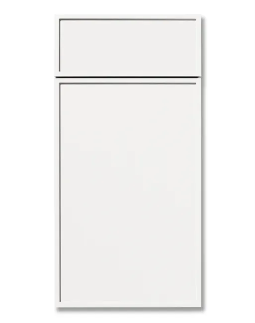 A white cabinet door with a drawer underneath it on a white background.