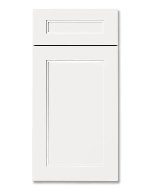 A white cabinet door with a drawer underneath it on a white background.