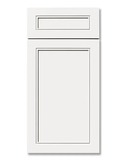 A white cabinet door with a square frame on a white background.