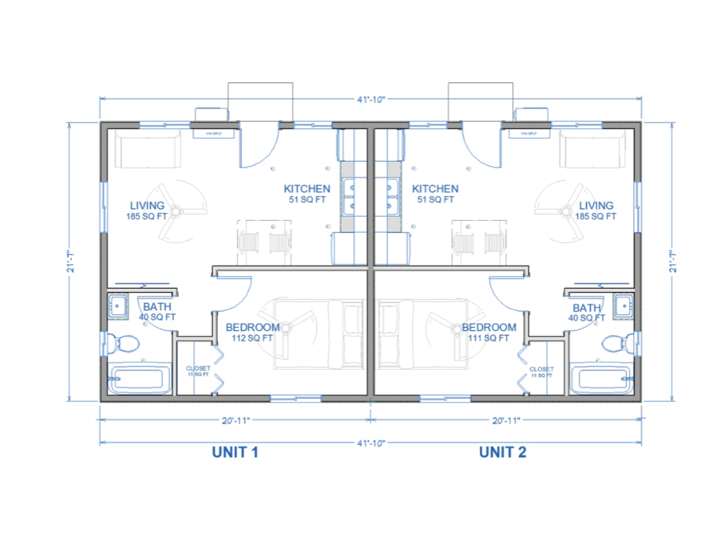 1 bedroom + 1 bathroom 2-unti 890 sq ft