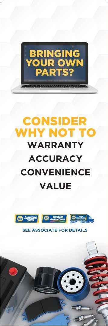 A poster that says `` bringing your own parts ? consider why not to warranty accuracy convenience value ''