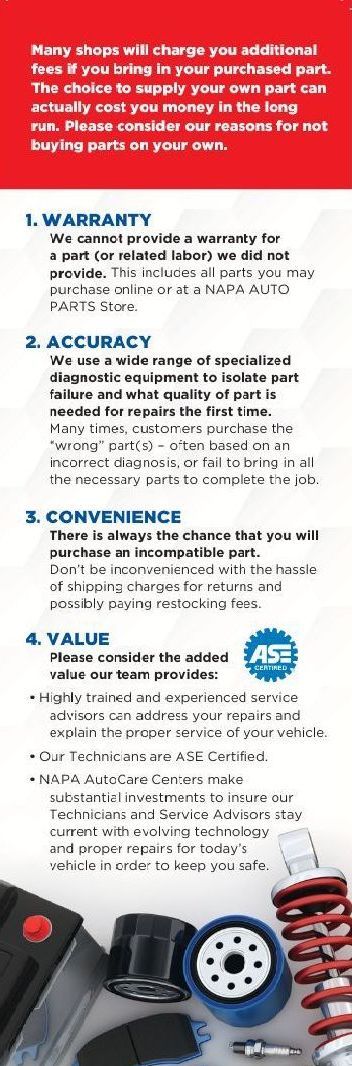 A brochure for an auto shop with a lot of information on it.
