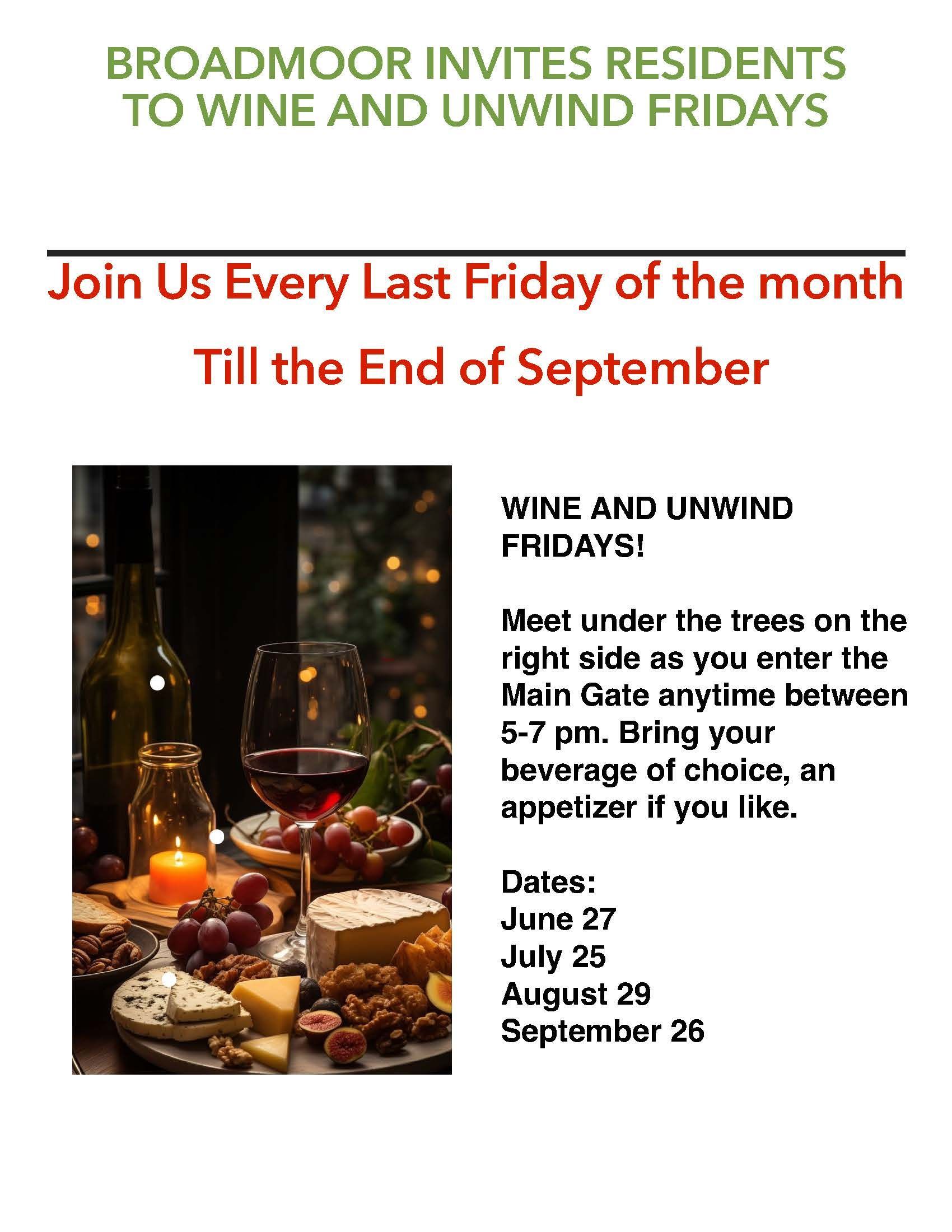 Broadmoor invites residents to wine and unwind fridays
