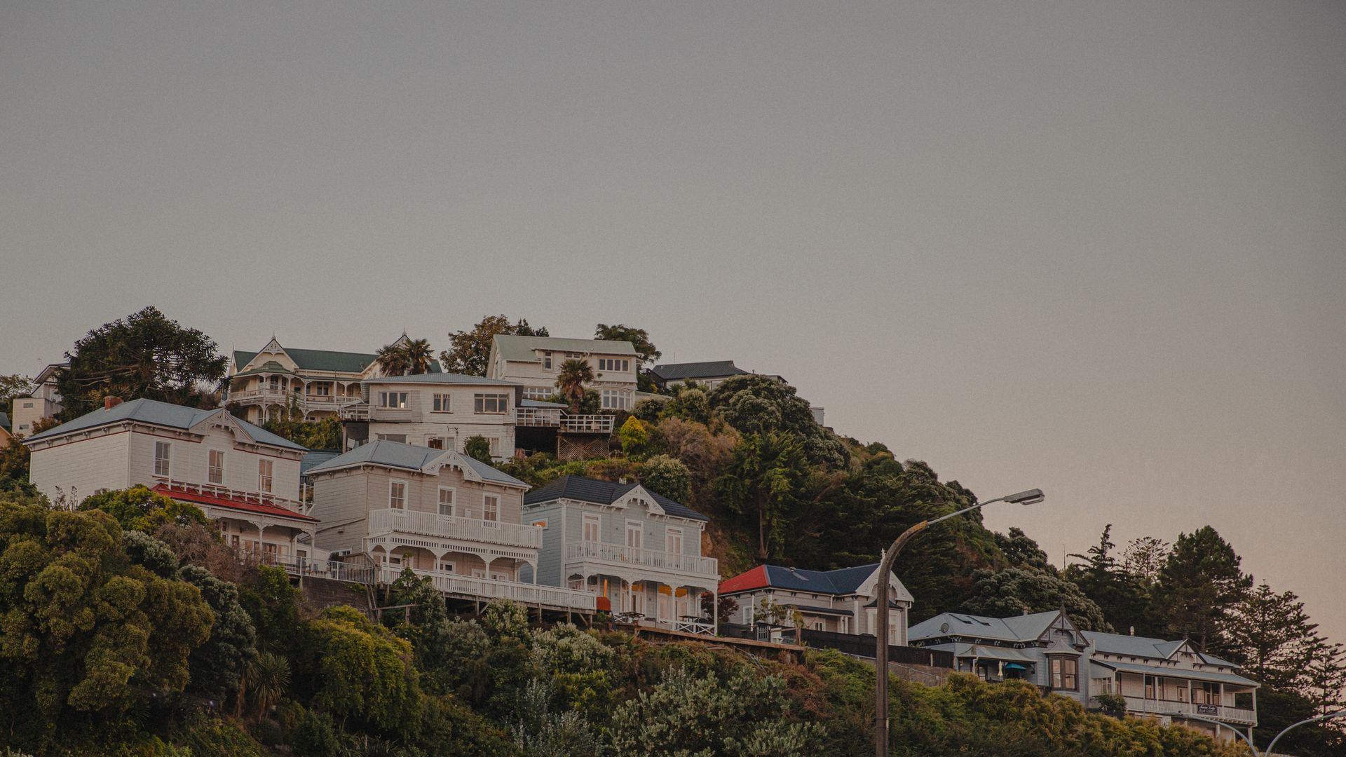 Bluff Hill houses at dusk