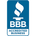 a blue sign that says bbb accredited business