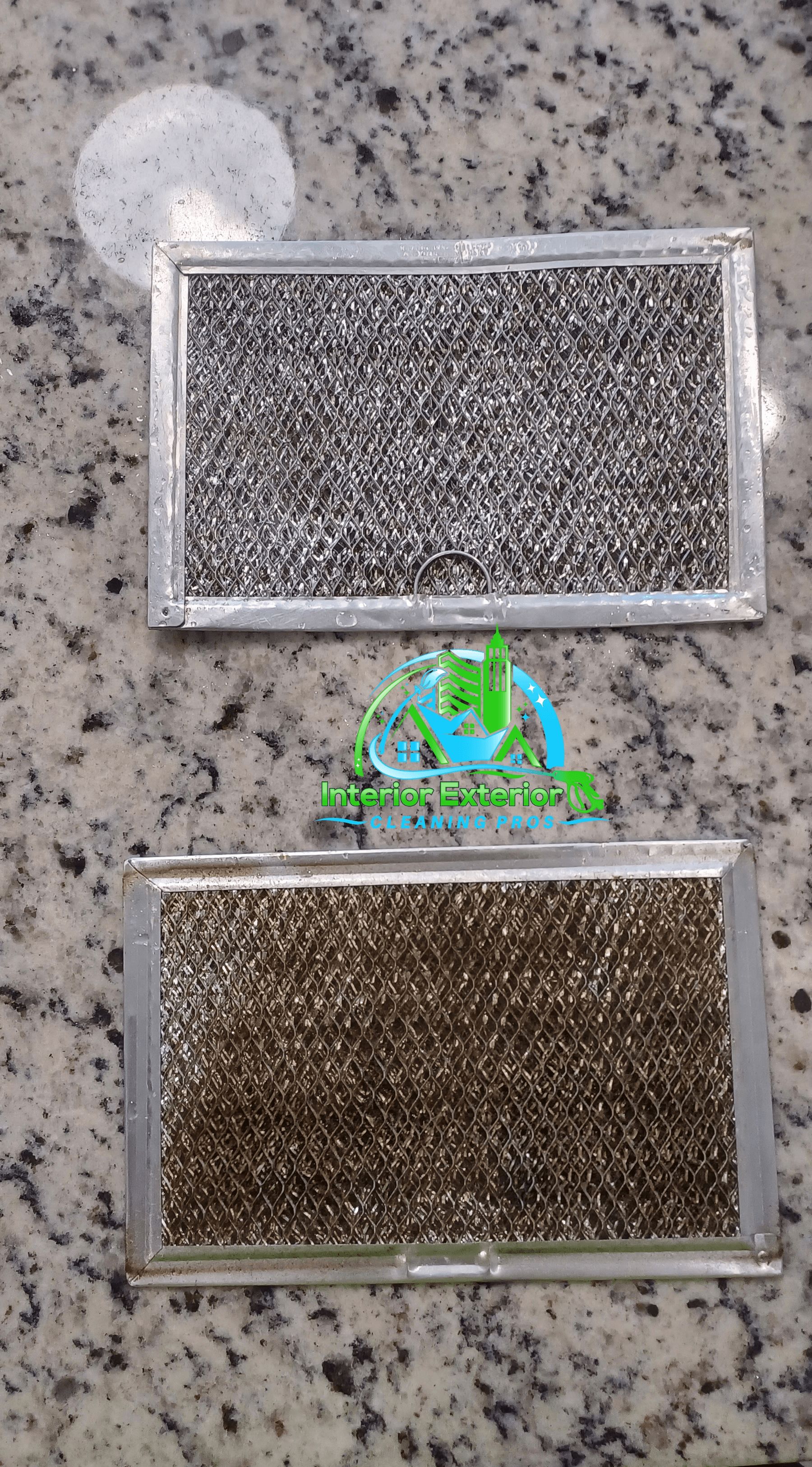 Two filters are sitting on top of a granite counter.