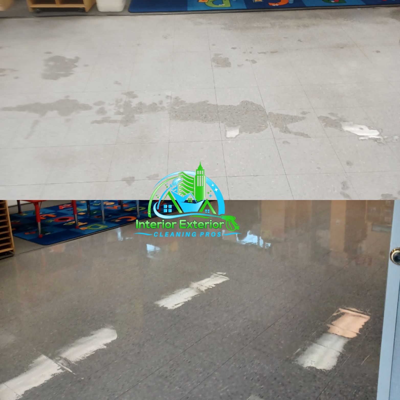 A before and after photo of a carpeted floor