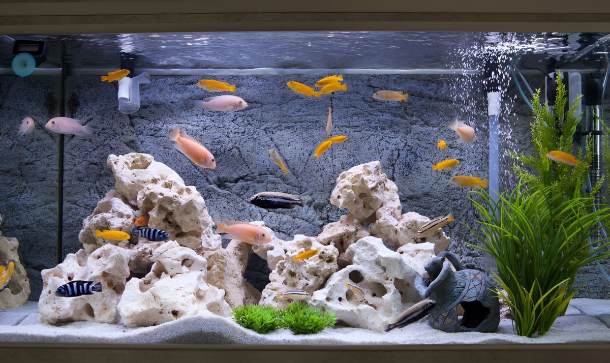 A Fish Tank Filled With Lots of Fish and Rocks — Barnyard Stockfeed, Pet, Garden and Florist in Childers, QLD