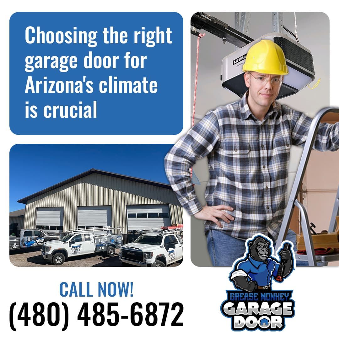 Promotional graphic for Grease Monkey Garage Door. The text reads: