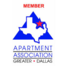 Apartment Association Greater Dallas logo: Texas outline in blue triangle, red star,
