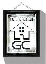 Black framed sign with "Picture Perfect" text and a house logo with "HGC" below.