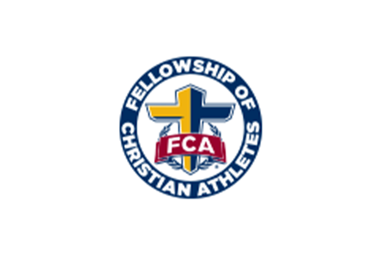 Logo for Fellowship of Christian Athletes: blue ring with text, cross inside, red