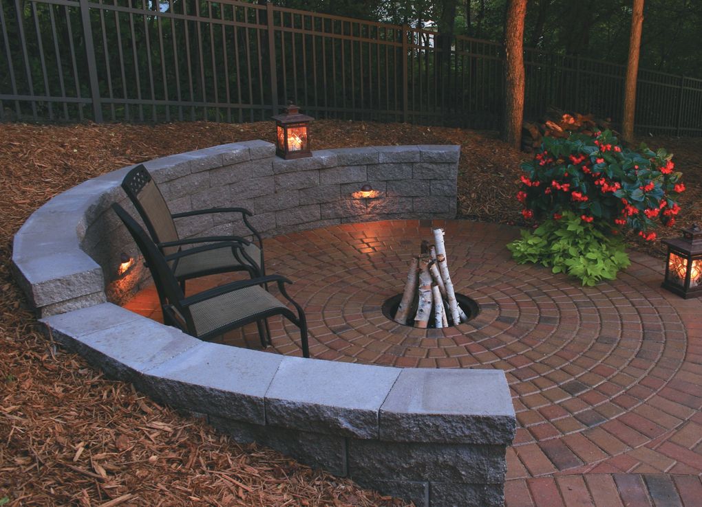curved stone wall and firepit