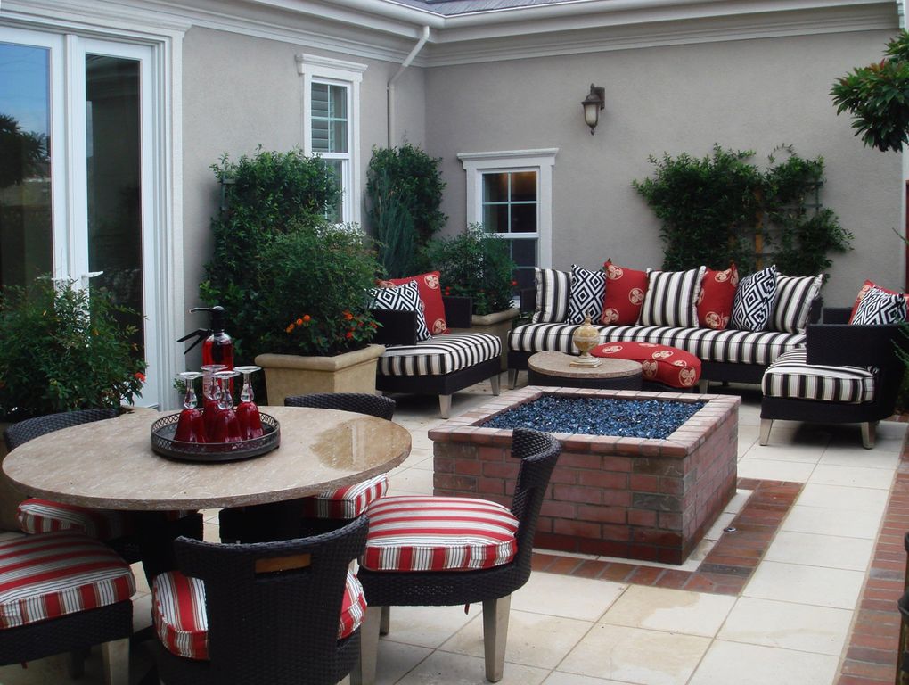 patio with square fire pit