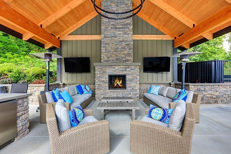 outdoor gas fireplace on patio