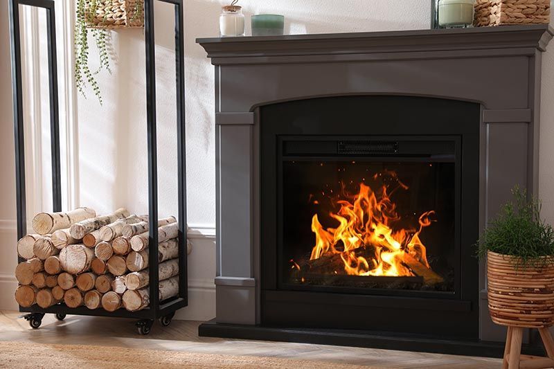 grey wood burning fireplace