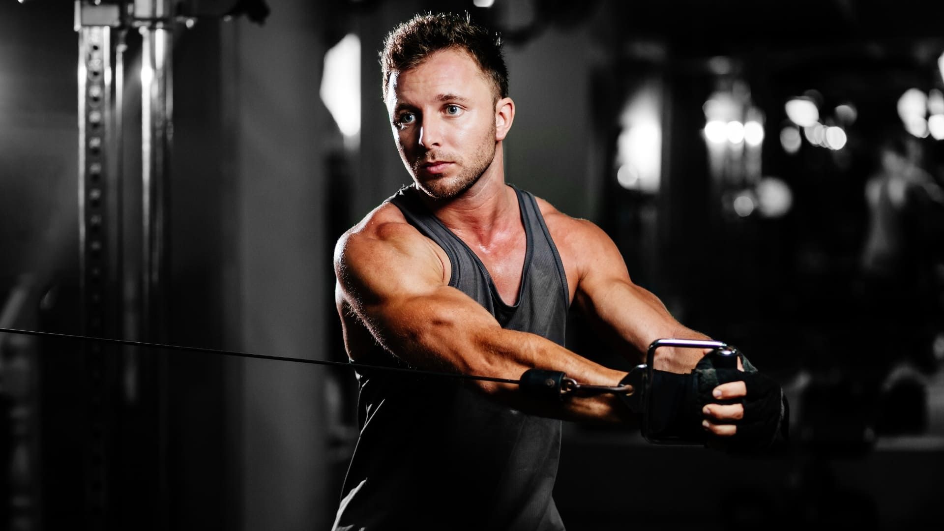A man working out at the gym.