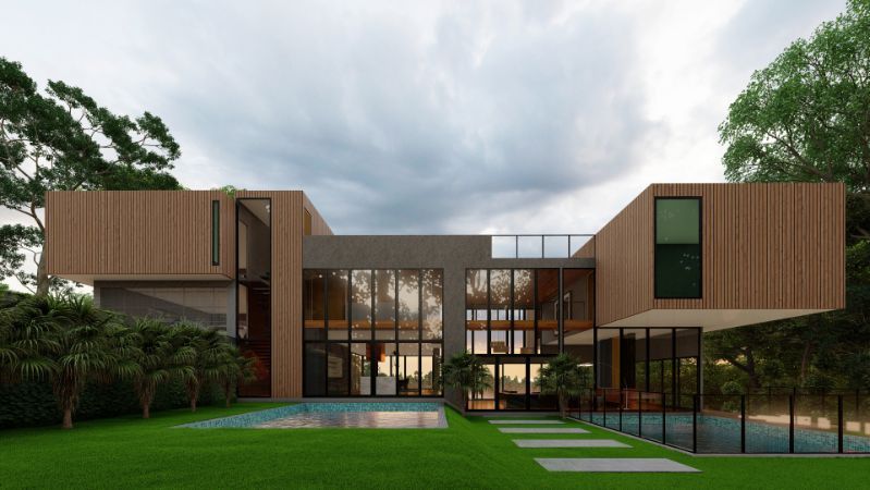 A Large Modern House With a Swimming Pool in the Backyard — Omni Builders In Bungalow, QLD