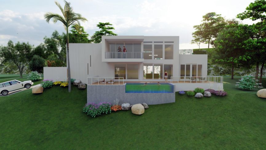 A Large White House With a Swimming Pool in the Backyard — Omni Builders In Bungalow, QLD