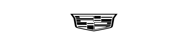 A black and white cadillac logo on a white background.