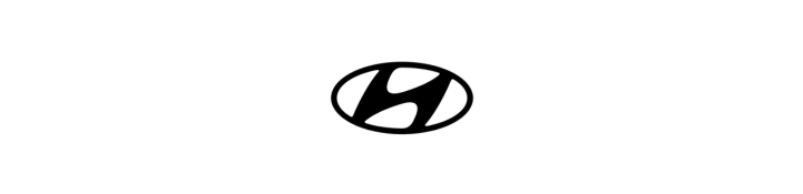 A black and white hyundai logo on a white background.