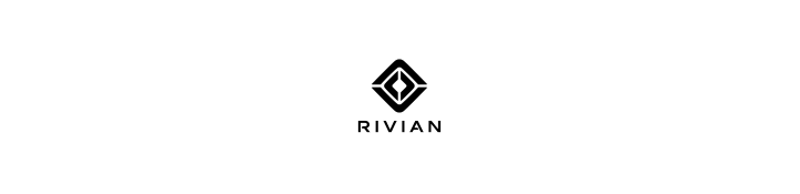 A black and white logo for rivian on a white background.