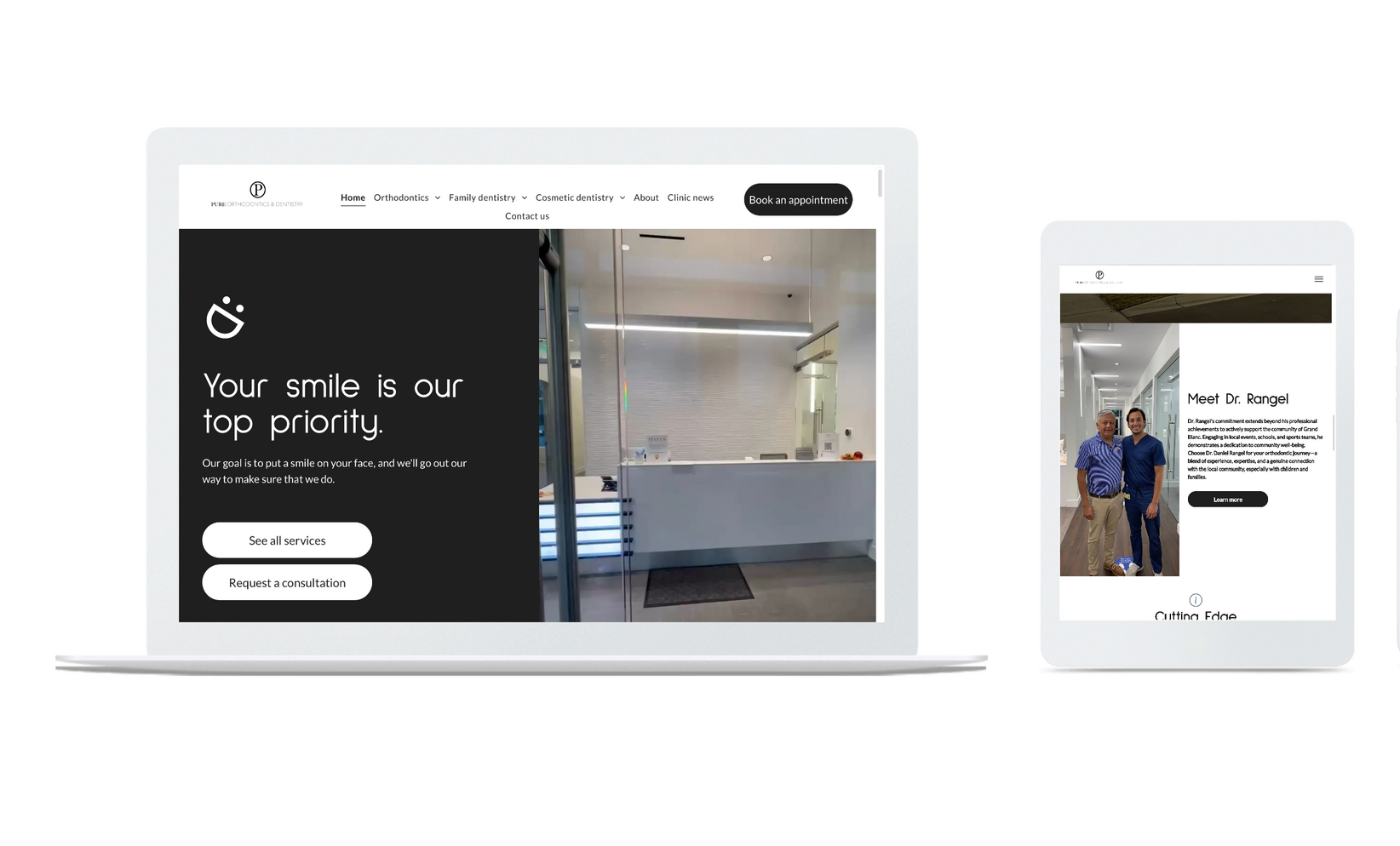A laptop and a tablet are displaying a website.