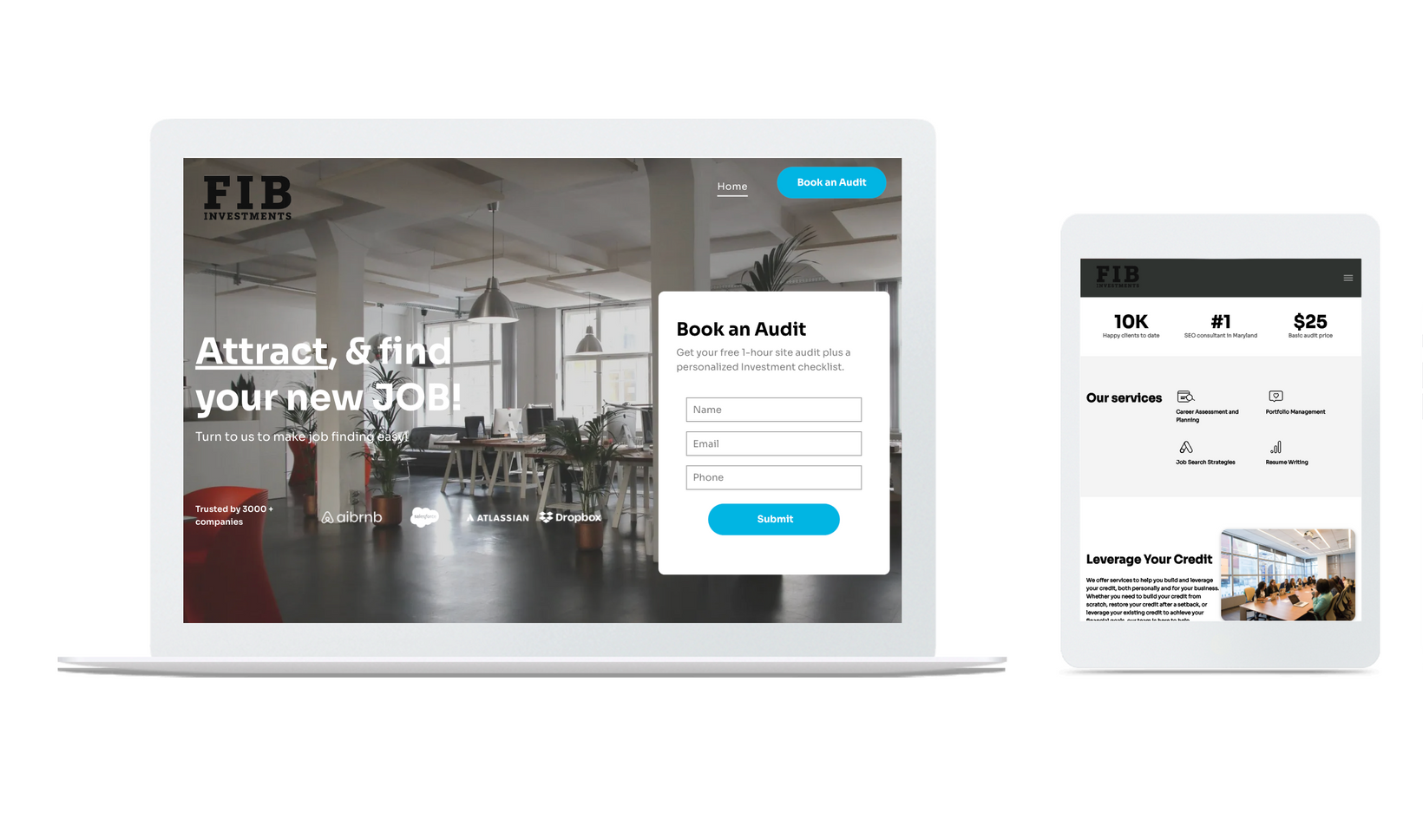 A laptop and a tablet are displaying a website.
