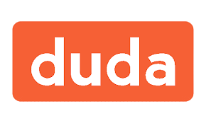 The duda logo is orange and white on a white background.