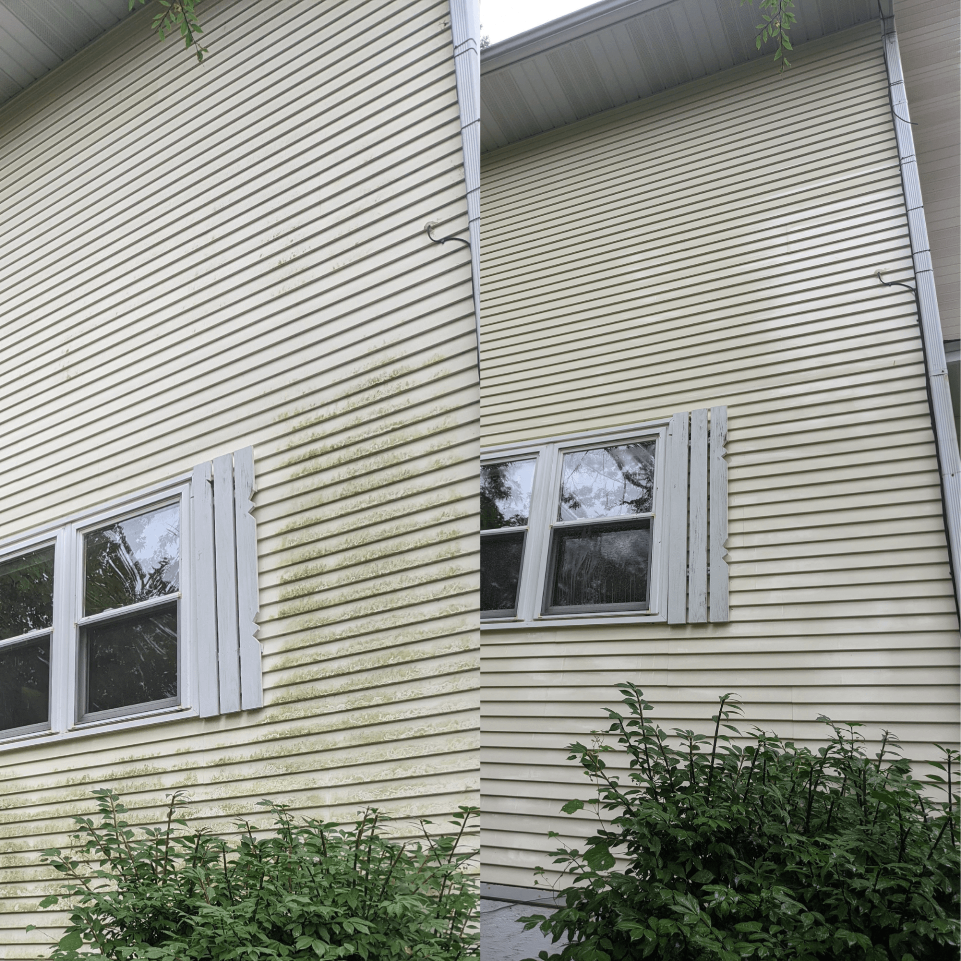 A picture of a house before and after being cleaned.