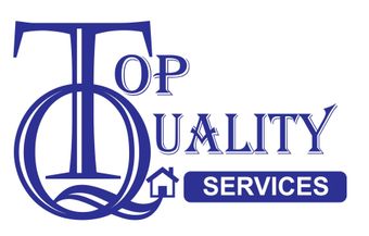 A blue and white logo for top quality services