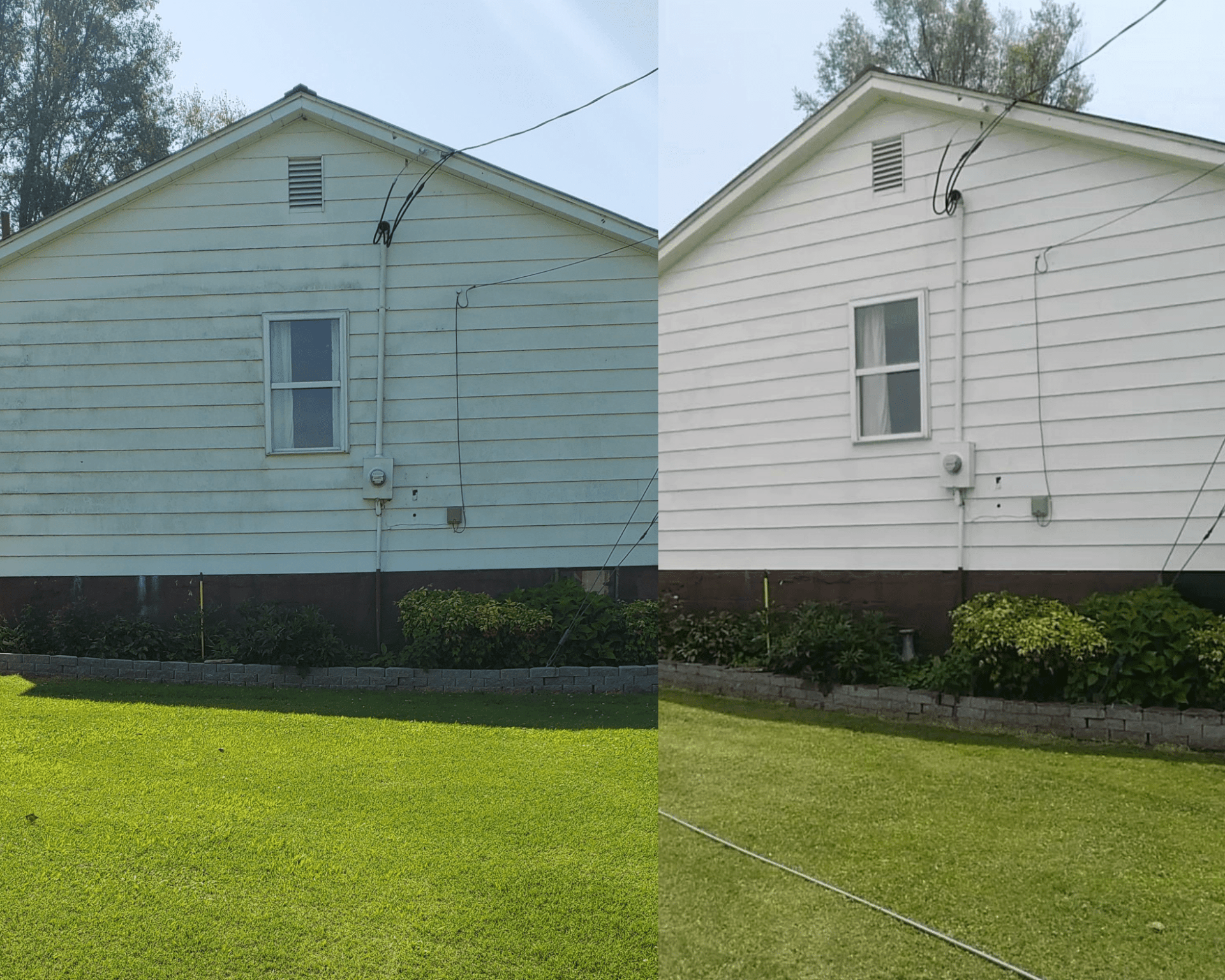 A before and after photo of a white house